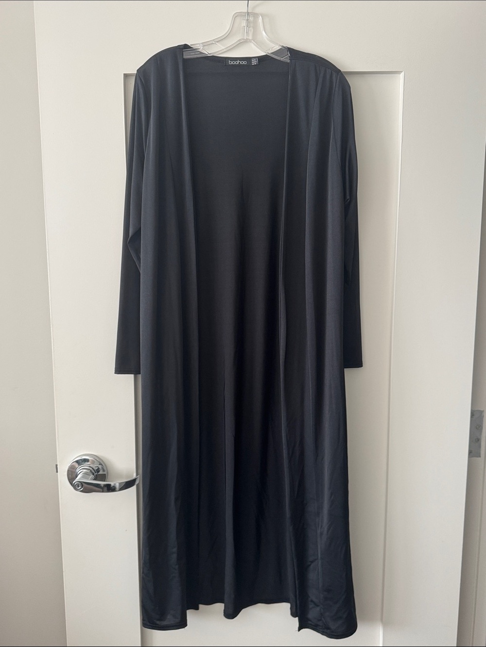 Boohoo Black Long Sleeve Long Line Cardigan Open Front